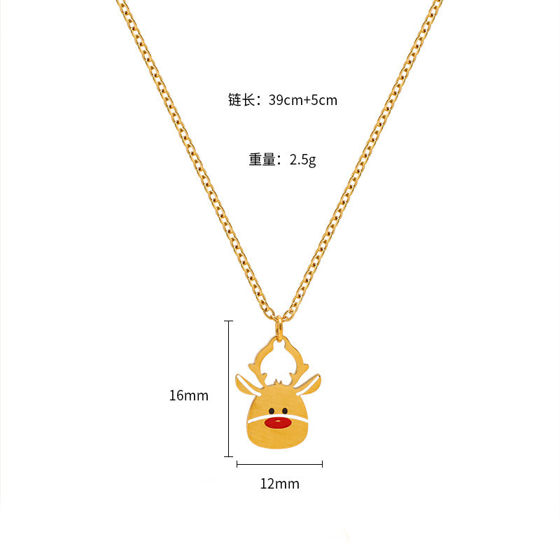 Wholesale Christmas Elk Snowman Bell Necklace